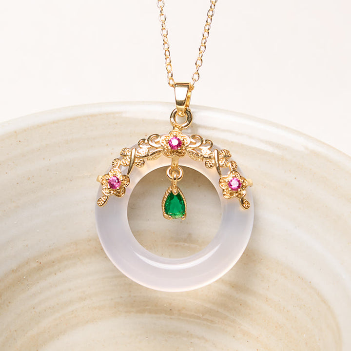 Collier avec pendentif en calcédoine verte et Buddha Stones , boucle de paix, design de force