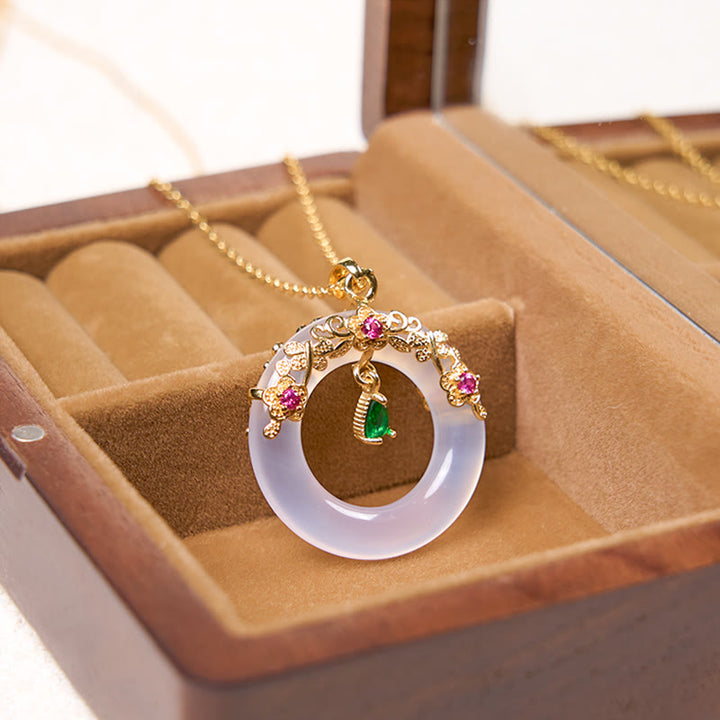 Collier avec pendentif en calcédoine verte et Buddha Stones , boucle de paix, design de force