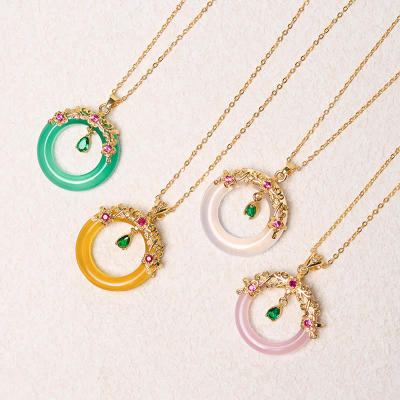 Collier avec pendentif en calcédoine verte et Buddha Stones , boucle de paix, design de force