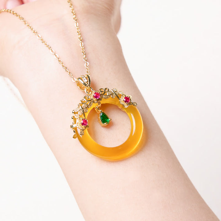 Collier avec pendentif en calcédoine verte et Buddha Stones , boucle de paix, design de force
