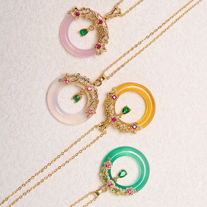Collier avec pendentif en calcédoine verte et Buddha Stones , boucle de paix, design de force