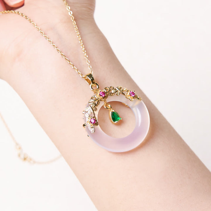Collier avec pendentif en calcédoine verte et Buddha Stones , boucle de paix, design de force