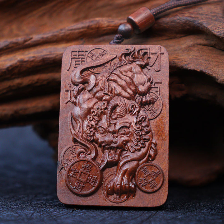 Collier pendentif porte-bonheur en cuivre PiXiu avec Buddha Stones naturelles frappées par la foudre en bois de jujubier