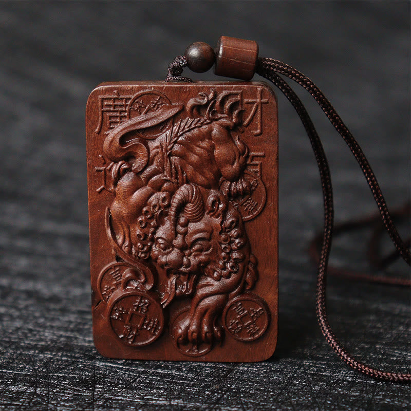 Collier pendentif porte-bonheur en cuivre PiXiu avec Buddha Stones naturelles frappées par la foudre en bois de jujubier