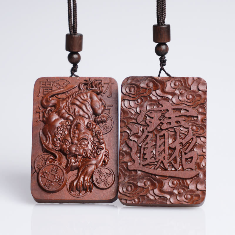 Collier pendentif porte-bonheur en cuivre PiXiu avec Buddha Stones naturelles frappées par la foudre en bois de jujubier