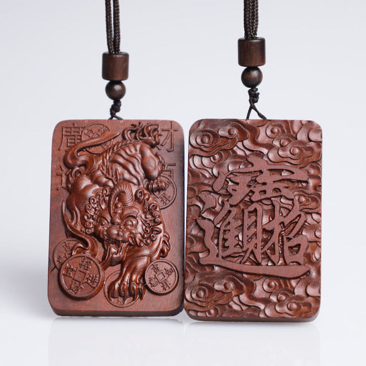 Collier pendentif porte-bonheur en cuivre PiXiu avec Buddha Stones naturelles frappées par la foudre en bois de jujubier