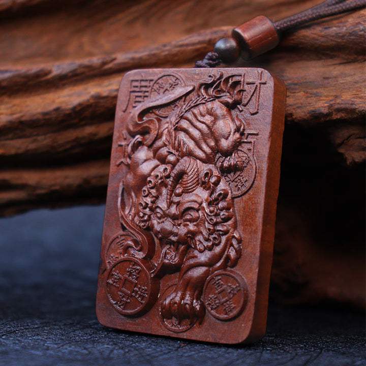 Collier pendentif porte-bonheur en cuivre PiXiu avec Buddha Stones naturelles frappées par la foudre en bois de jujubier