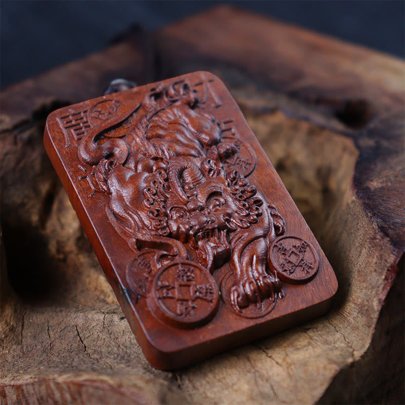 Collier pendentif porte-bonheur en cuivre PiXiu avec Buddha Stones naturelles frappées par la foudre en bois de jujubier