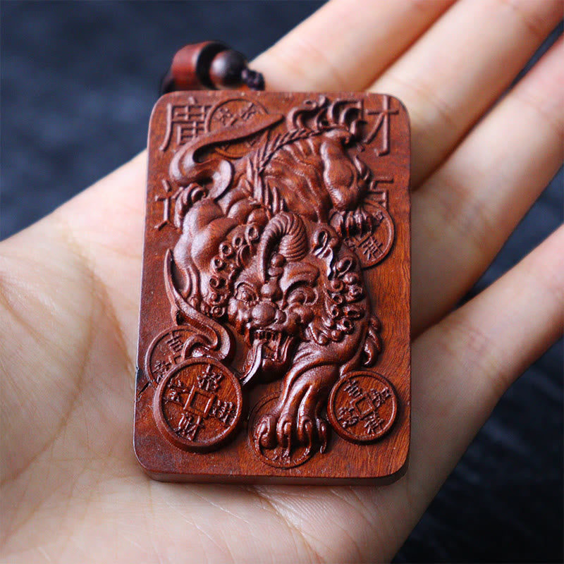 Collier pendentif porte-bonheur en cuivre PiXiu avec Buddha Stones naturelles frappées par la foudre en bois de jujubier