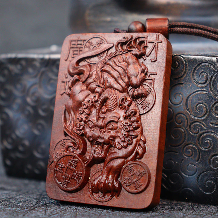 Collier pendentif porte-bonheur en cuivre PiXiu avec Buddha Stones naturelles frappées par la foudre en bois de jujubier