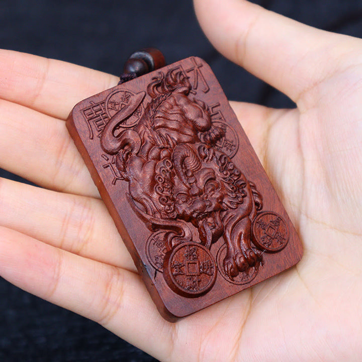 Collier pendentif porte-bonheur en cuivre PiXiu avec Buddha Stones naturelles frappées par la foudre en bois de jujubier
