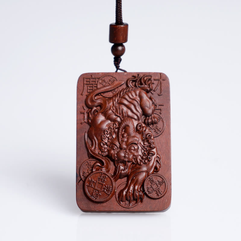 Collier pendentif porte-bonheur en cuivre PiXiu avec Buddha Stones naturelles frappées par la foudre en bois de jujubier