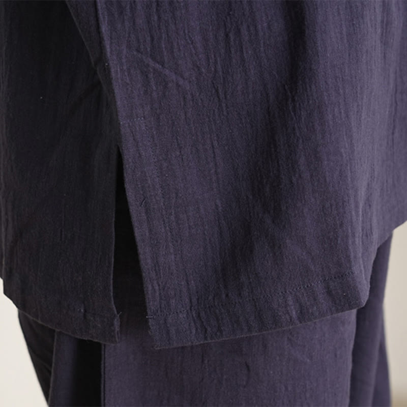 Ensemble 2 pièces en coton et lin pour femme, Buddha Stones en V, manches trois-quarts, pantalon, méditation, zen, tai-chi - image 16