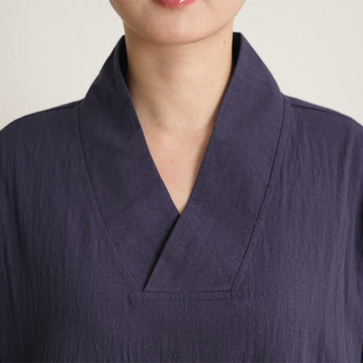 Ensemble 2 pièces en coton et lin pour femme, Buddha Stones en V, manches trois-quarts, pantalon, méditation, zen, tai-chi - image 14