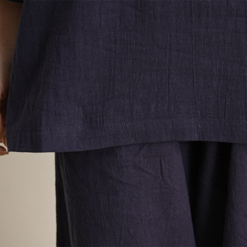 Ensemble 2 pièces en coton et lin pour femme, Buddha Stones en V, manches trois-quarts, pantalon, méditation, zen, tai-chi - image 17