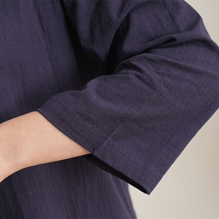 Ensemble 2 pièces en coton et lin pour femme, Buddha Stones en V, manches trois-quarts, pantalon, méditation, zen, tai-chi - image 15