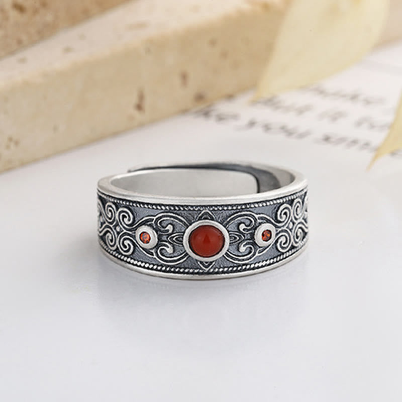 Bague de pensée logique en argent sterling 925 avec agate rouge incrustée de Buddha Stones et nuages ​​de bon augure - image 5