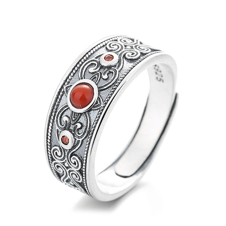 Bague de pensée logique en argent sterling 925 avec agate rouge incrustée de Buddha Stones et nuages ​​de bon augure - Agate rouge 3,4 g (réglable) - image 4