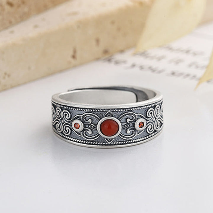 Bague de pensée logique en argent sterling 925 avec agate rouge incrustée de Buddha Stones et nuages ​​de bon augure - image 5