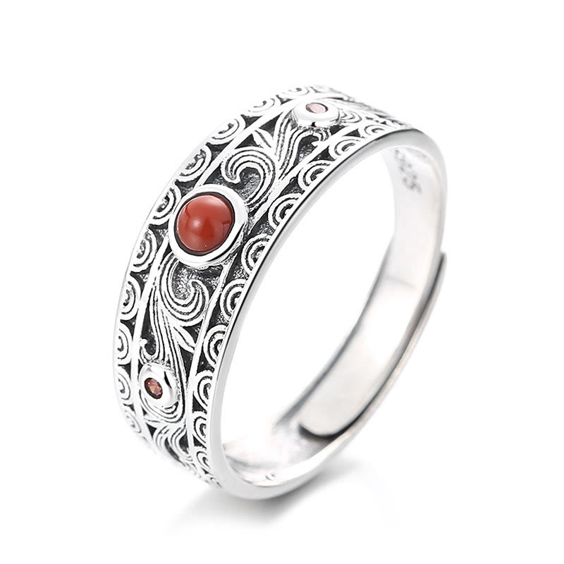 Bague de pensée logique en argent sterling 925 avec agate rouge incrustée de Buddha Stones et nuages ​​de bon augure - Nuages porte-bonheur en agate rouge 3,1 g (ajustable) - image 1