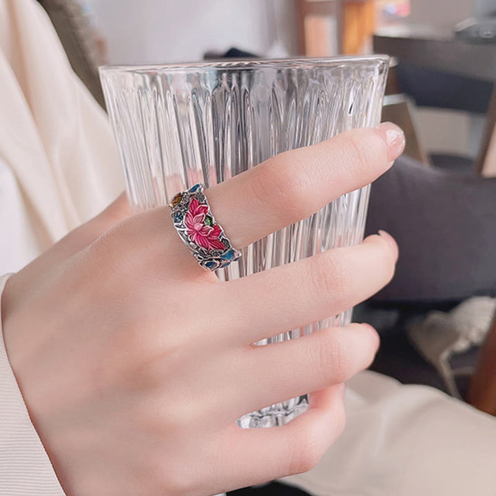 Bague de prospérité en argent sterling 925 avec poisson koï et fleur de lotus de Buddha Stones