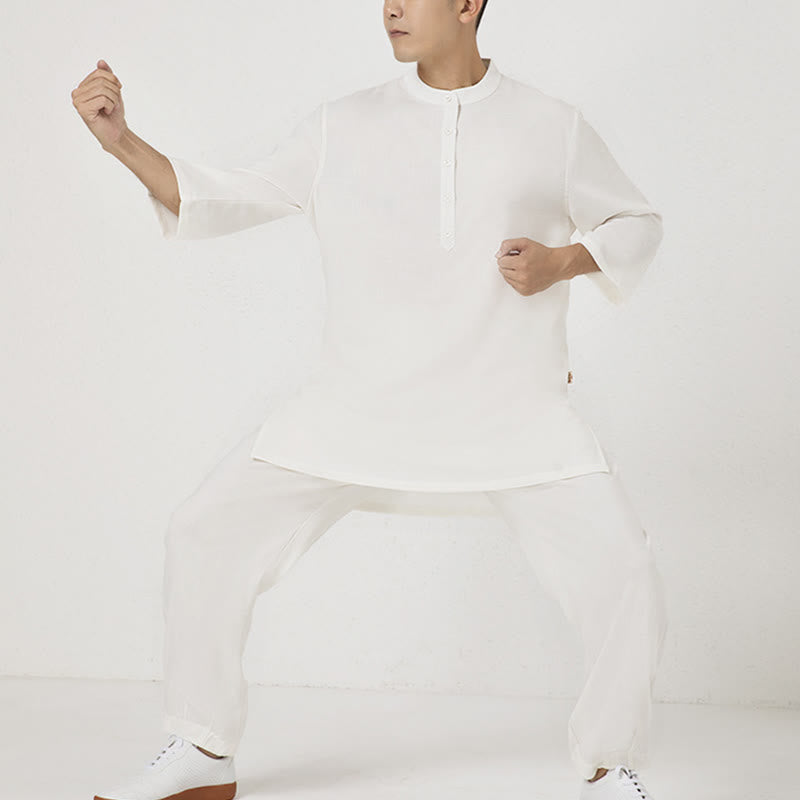Ensemble de vêtements en coton et lin pour homme , 2 pièces, boutons, manches trois-quarts, haut et pantalon, méditation, zen, tai-chi - image 2