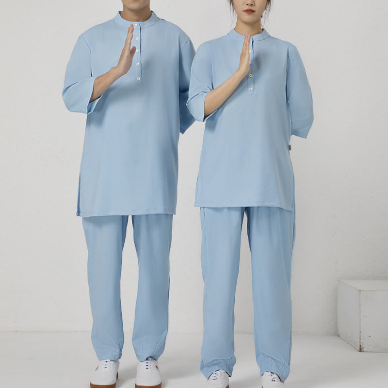 Ensemble de vêtements en coton et lin pour homme , 2 pièces, boutons, manches trois-quarts, haut et pantalon, méditation, zen, tai-chi - image 8