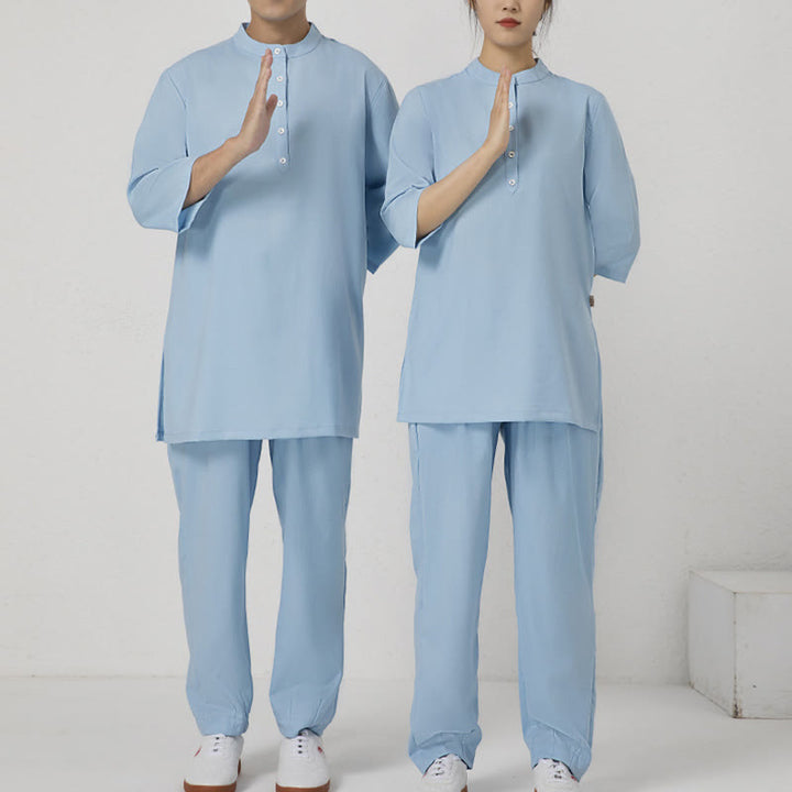 Ensemble de vêtements en coton et lin pour homme , 2 pièces, boutons, manches trois-quarts, haut et pantalon, méditation, zen, tai-chi - image 8