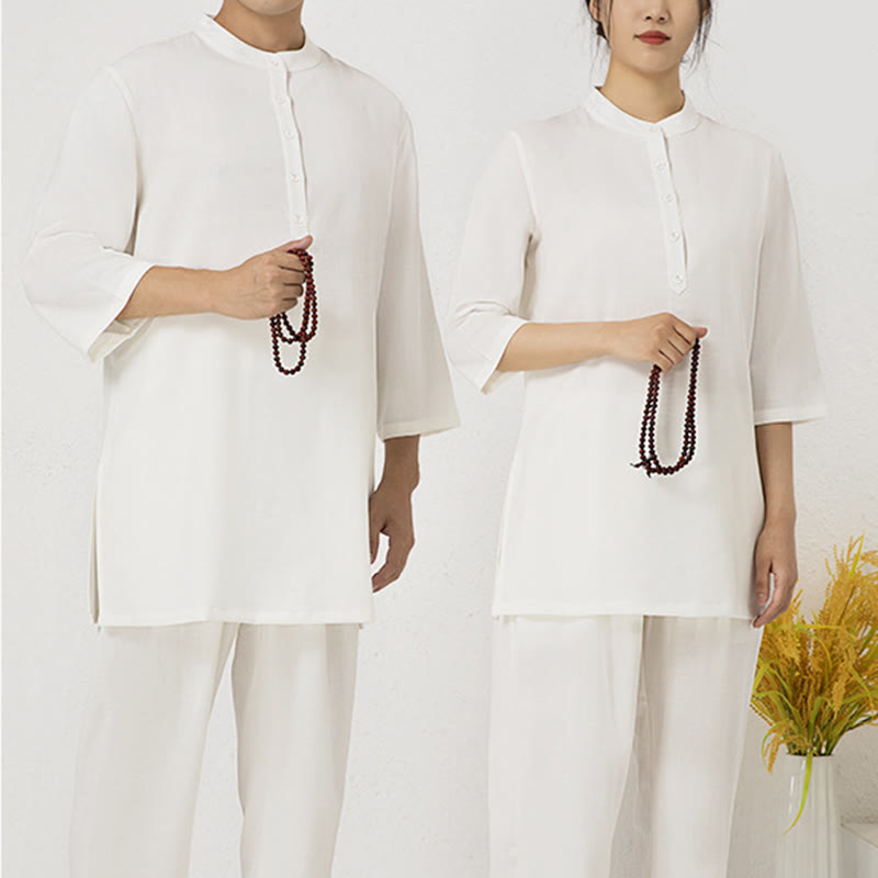 Ensemble de vêtements en coton et lin pour homme , 2 pièces, boutons, manches trois-quarts, haut et pantalon, méditation, zen, tai-chi - image 3