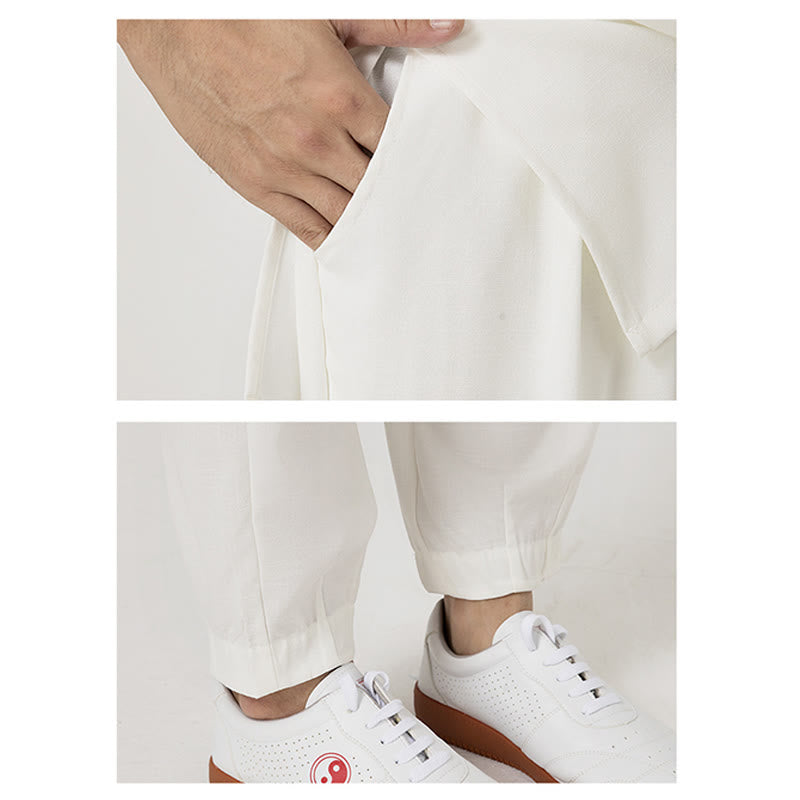 Ensemble de vêtements en coton et lin pour homme , 2 pièces, boutons, manches trois-quarts, haut et pantalon, méditation, zen, tai-chi - image 6