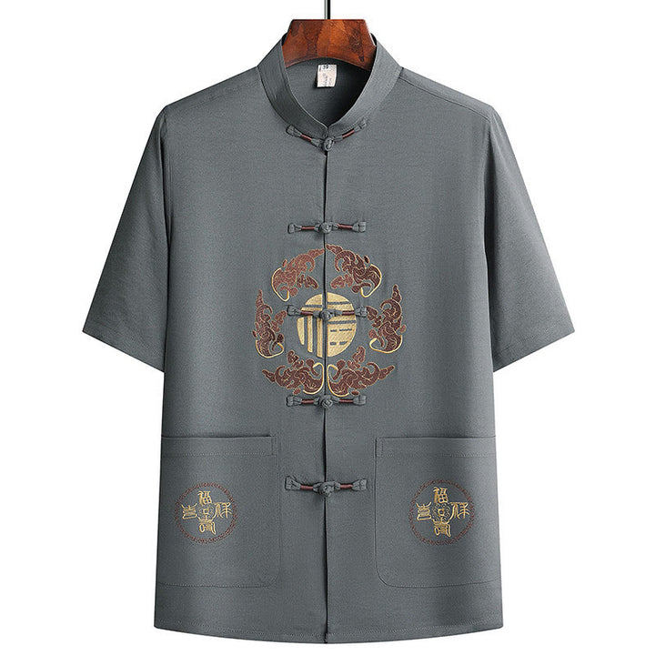 Buddha Stones Fu Caractère Tang Costume Hanfu Uniforme Traditionnel Haut À Manches Courtes Pantalon Vêtements Ensemble Homme - image 2