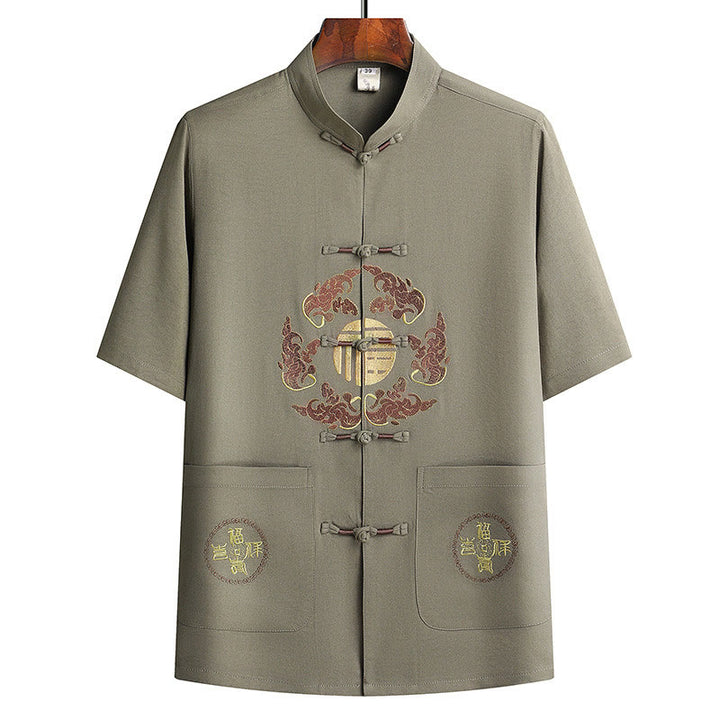 Buddha Stones Fu Caractère Tang Costume Hanfu Uniforme Traditionnel Haut À Manches Courtes Pantalon Vêtements Ensemble Homme - image 25