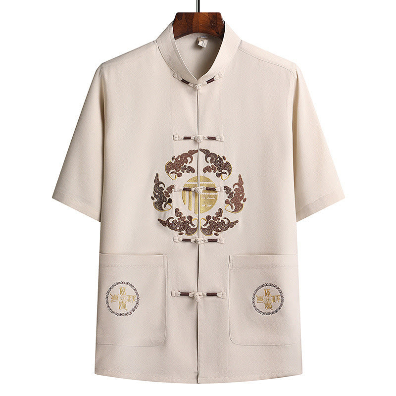 Buddha Stones Fu Caractère Tang Costume Hanfu Uniforme Traditionnel Haut À Manches Courtes Pantalon Vêtements Ensemble Homme - image 28