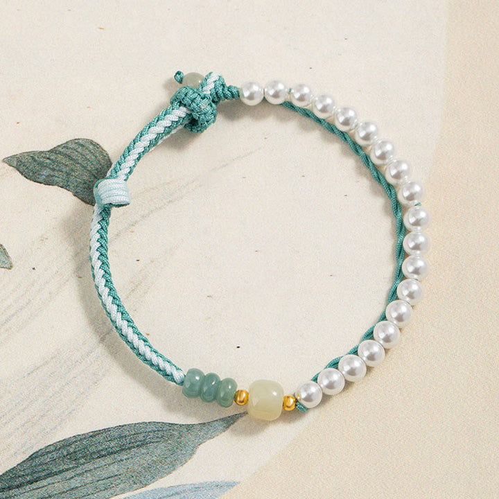 Bracelet en argent sterling 925 avec perles tressées en jade Hetian de Buddha Stones