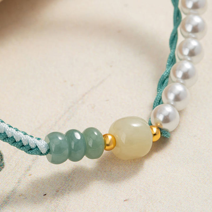 Bracelet en argent sterling 925 avec perles tressées en jade Hetian de Buddha Stones