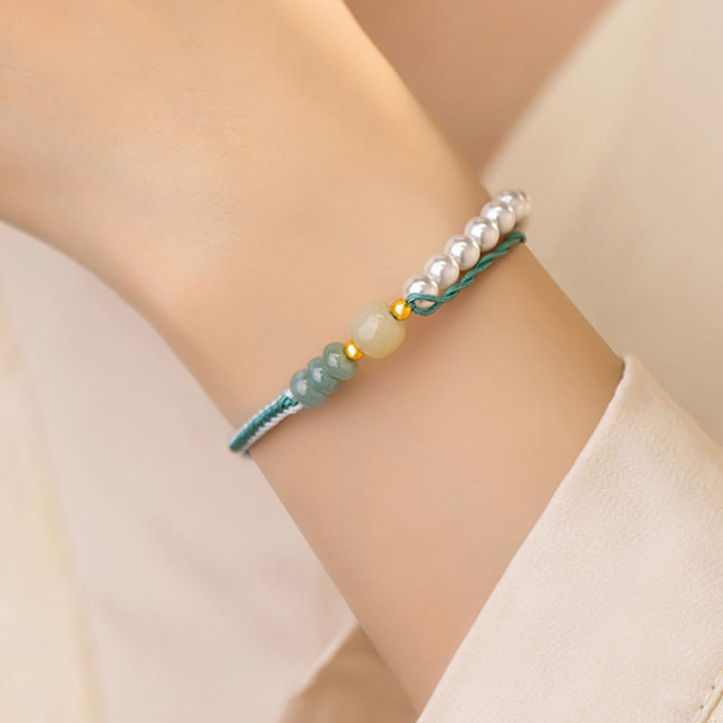 Bracelet en argent sterling 925 avec perles tressées en jade Hetian de Buddha Stones