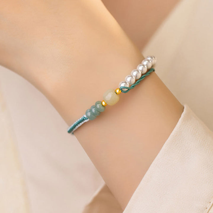 Bracelet en argent sterling 925 avec perles tressées en jade Hetian de Buddha Stones