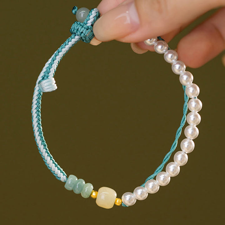Bracelet en argent sterling 925 avec perles tressées en jade Hetian de Buddha Stones