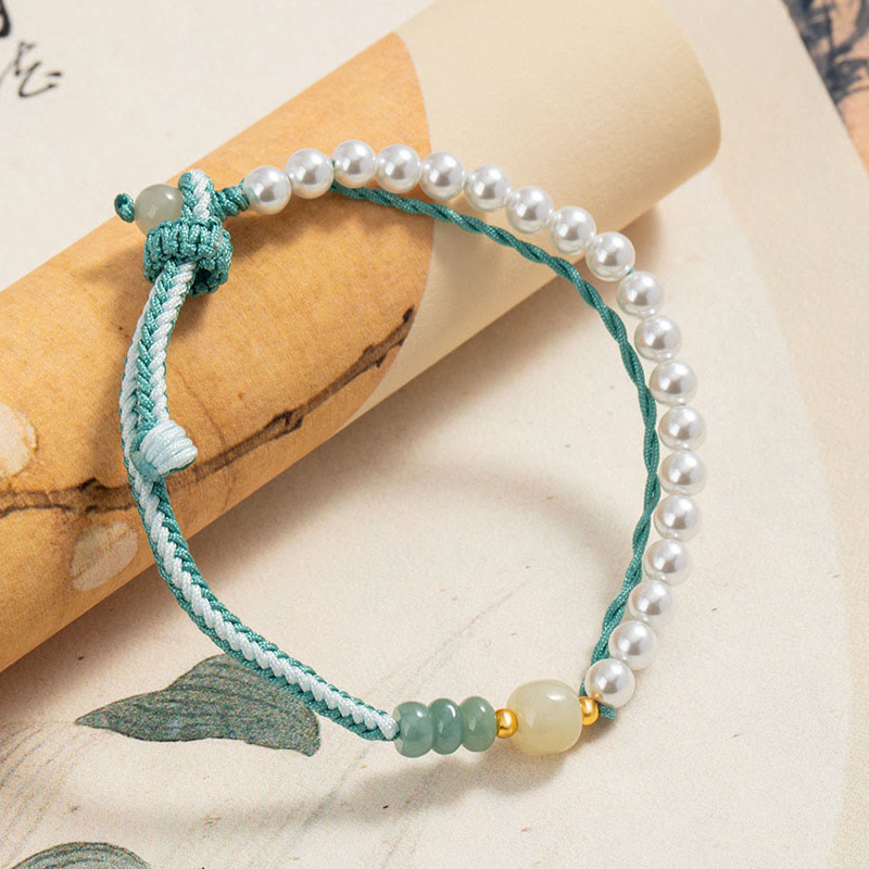Bracelet en argent sterling 925 avec perles tressées en jade Hetian de Buddha Stones