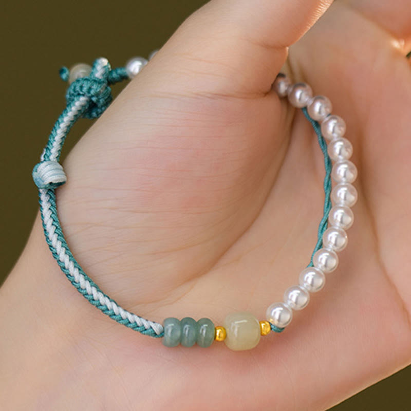Bracelet en argent sterling 925 avec perles tressées en jade Hetian de Buddha Stones