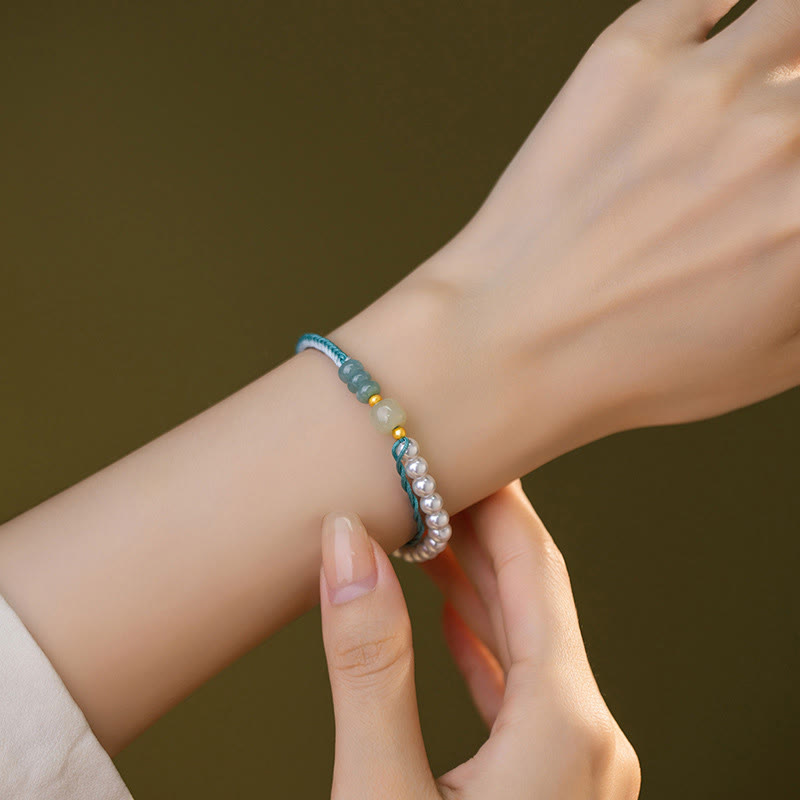 Bracelet en argent sterling 925 avec perles tressées en jade Hetian de Buddha Stones
