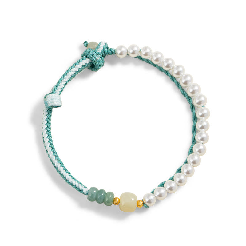 Bracelet en argent sterling 925 avec perles tressées en jade Hetian de Buddha Stones