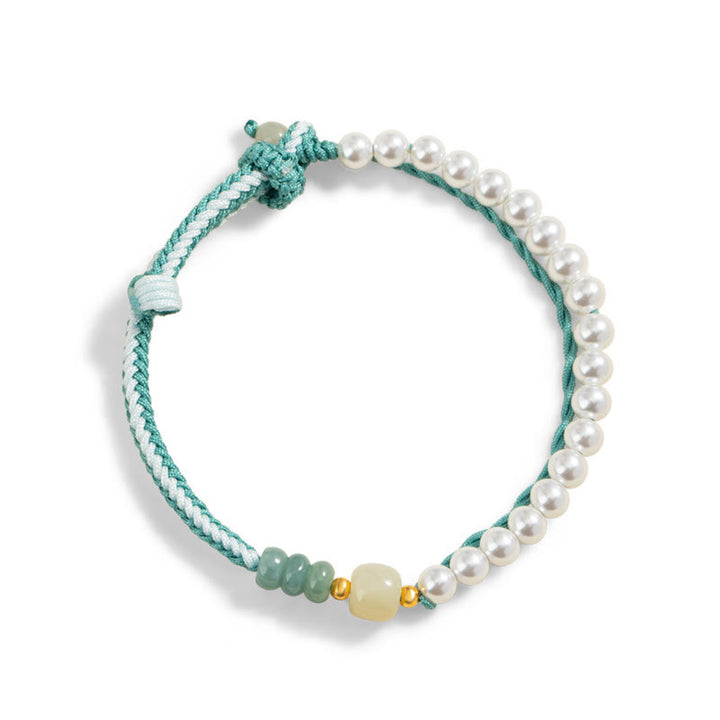 Bracelet en argent sterling 925 avec perles tressées en jade Hetian de Buddha Stones