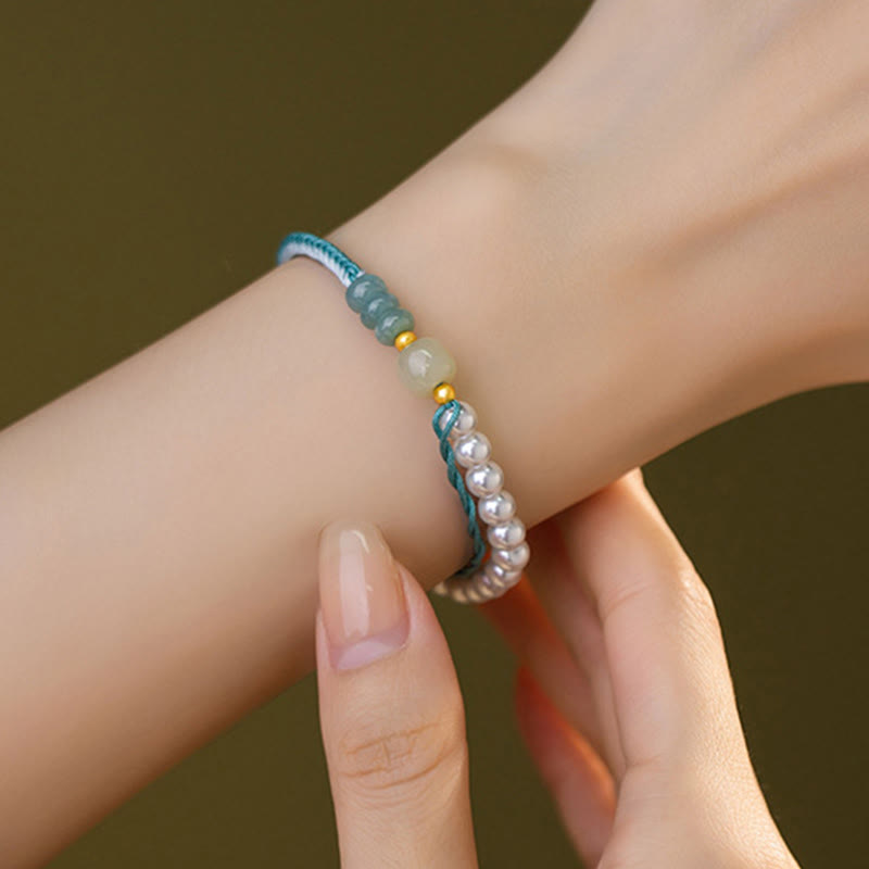 Bracelet en argent sterling 925 avec perles tressées en jade Hetian de Buddha Stones