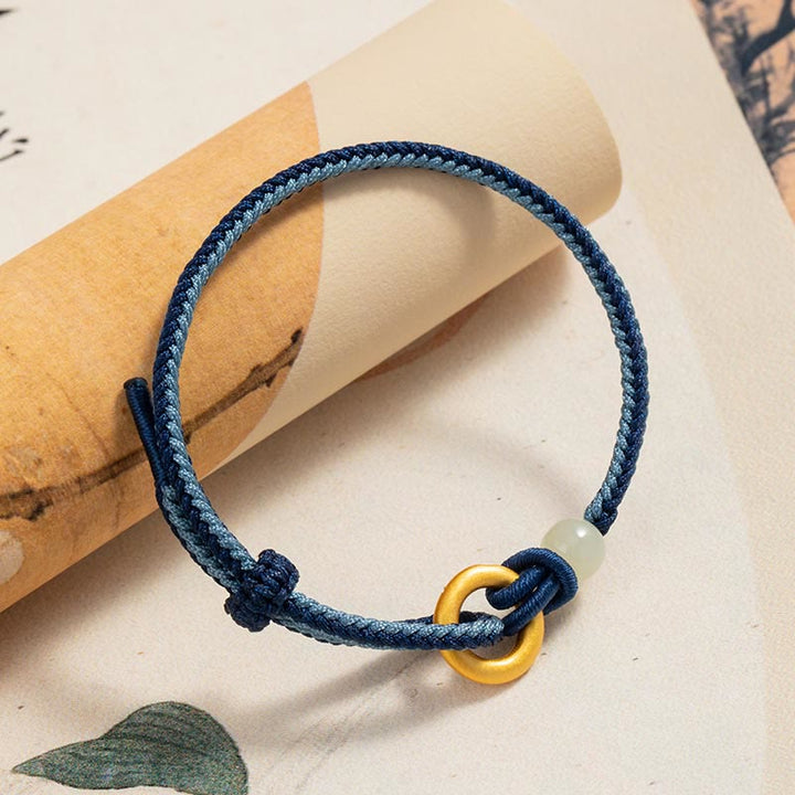 Bracelet porte-bonheur en corde de jade Hetian avec boucle de paix en argent sterling 999 et Buddha Stones
