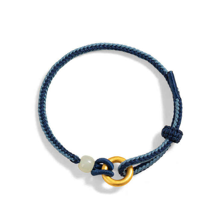 Bracelet porte-bonheur en corde de jade Hetian avec boucle de paix en argent sterling 999 et Buddha Stones