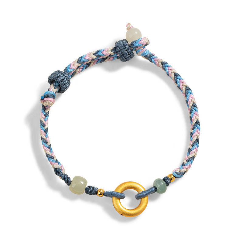 Bracelet en argent sterling 999 Buddha Stones et jade Hetian tricoté à la main pour la santé et la chance