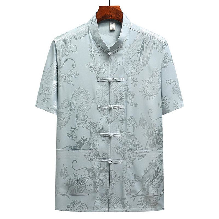 Costume Tang à motifs de dragon et de Buddha Stones, uniforme traditionnel Hanfu, haut à manches courtes et pantalon, ensemble pour hommes - image 2