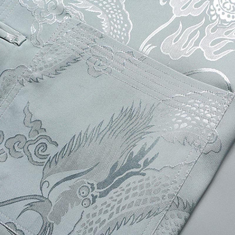 Costume Tang à motifs de dragon et de Buddha Stones, uniforme traditionnel Hanfu, haut à manches courtes et pantalon, ensemble pour hommes - image 5