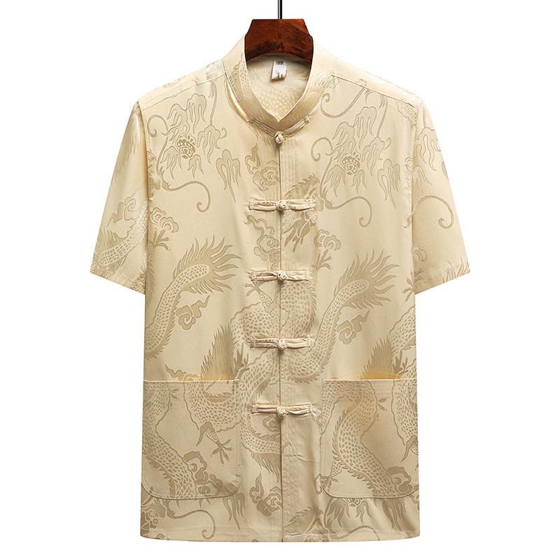 Costume Tang à motifs de dragon et de Buddha Stones, uniforme traditionnel Hanfu, haut à manches courtes et pantalon, ensemble pour hommes - image 14